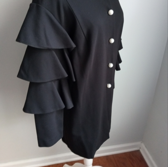 JOSEPH RIBKOFF BLACK TIERED SLEEVE PEARL BUTTON COAT SIZE 4. - Picture 5 of 13